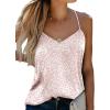 Ekouaer Womens Silk Satin Tank Tops V Neck Camisole Spaghetti Strap Top Summer Basic Blouse(Pink Leopard)