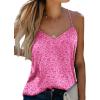 Ekouaer Womens Silk Satin Tank Tops V Neck Camisole Spaghetti Strap Top Summer Basic Blouse(Rose Leopard)