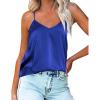 Ekouaer Womens Silk Satin Tank Tops V Neck Camisole Spaghetti Strap Top Summer Basic Blouse(Snorkel Blue)