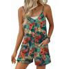 Ekouaer Womens Summer Casual Sleeveless Rompers 2026 Floral Loose Shorts Overalls Adjustable Boho Jumpsuits with Pockets(Blue Leaves Floral)