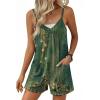 Ekouaer Womens Summer Casual Sleeveless Rompers 2026 Floral Loose Shorts Overalls Adjustable Boho Jumpsuits with Pockets(Green Print)
