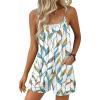 Ekouaer Womens Summer Casual Sleeveless Rompers 2026 Floral Loose Shorts Overalls Adjustable Boho Jumpsuits with Pockets(White Leaves Print)