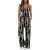 Ekouaer Womens Summer Jumpsuits Dressy Sleeveless Wide Leg Long Pants Rompers Casual One Piece Outfits with Pockets(Black White Tie Dye)