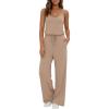 Ekouaer Womens Summer Jumpsuits Dressy Sleeveless Wide Leg Long Pants Rompers Casual One Piece Outfits with Pockets(Khaki)