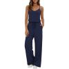 Ekouaer Womens Summer Jumpsuits Dressy Sleeveless Wide Leg Long Pants Rompers Casual One Piece Outfits with Pockets(Navy Blue)