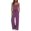 Ekouaer Womens Summer Jumpsuits Dressy Sleeveless Wide Leg Long Pants Rompers Casual One Piece Outfits with Pockets(Purple)