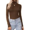 Ekouaer Women’s Turtleneck Long Sleeve Shirts Thermal Underwear Tops Basic Slim Fit Fall Fashion Lightweight Top(Brown)