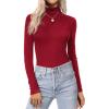Ekouaer Women’s Turtleneck Long Sleeve Shirts Thermal Underwear Tops Basic Slim Fit Fall Fashion Lightweight Top(Dark Red)