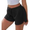 Ekouaer Womens Waffle Knit Pajama Shorts Soft Drawstring Lounge bottoms Casual Workout Shorts with Pockets(Black)
