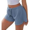 Ekouaer Womens Waffle Knit Pajama Shorts Soft Drawstring Lounge bottoms Casual Workout Shorts with Pockets(Blue)