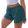 Ekouaer Womens Waffle Knit Pajama Shorts Soft Drawstring Lounge bottoms Casual Workout Shorts with Pockets(Blue Green)