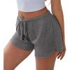 Ekouaer Womens Waffle Knit Pajama Shorts Soft Drawstring Lounge bottoms Casual Workout Shorts with Pockets(Dark Grey)