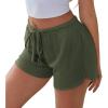 Ekouaer Womens Waffle Knit Pajama Shorts Soft Drawstring Lounge bottoms Casual Workout Shorts with Pockets(Green)