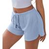 Ekouaer Womens Waffle Knit Pajama Shorts Soft Drawstring Lounge bottoms Casual Workout Shorts with Pockets(Light Blue)