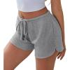 Ekouaer Womens Waffle Knit Pajama Shorts Soft Drawstring Lounge bottoms Casual Workout Shorts with Pockets(Light Grey)