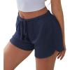 Ekouaer Womens Waffle Knit Pajama Shorts Soft Drawstring Lounge bottoms Casual Workout Shorts with Pockets(Navy Blue)