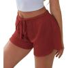 Ekouaer Womens Waffle Knit Pajama Shorts Soft Drawstring Lounge bottoms Casual Workout Shorts with Pockets(Wine Red)