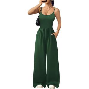 Ekouaer Jumpsuits for Women Sleeveless Spaghetti Strap Womens Jumpsuit One Piece Wide Leg Summer Romper With Pockets 2026(Bright Green)