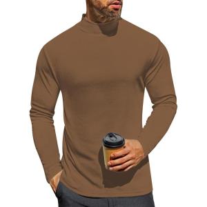 Ekouaer Men’s Mock Turtleneck Long Sleeve Turtle Neck Tops Lightweight Undershirt Thermal Sweater Shirts(Brown)
