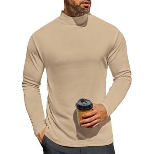 Ekouaer Men’s Mock Turtleneck Long Sleeve Turtle Neck Tops Lightweight Undershirt Thermal Sweater Shirts(Khaki)