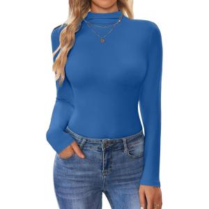 Ekouaer Turtleneck Shirt Women Long Sleeve Mock Neck Slim Fit Tops Thermal Base Layer Soft Lightweight Stretch Undershirts(Bright Blue)