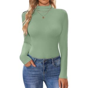 Ekouaer Turtleneck Shirt Women Long Sleeve Mock Neck Slim Fit Tops Thermal Base Layer Soft Lightweight Stretch Undershirts(Light Green)