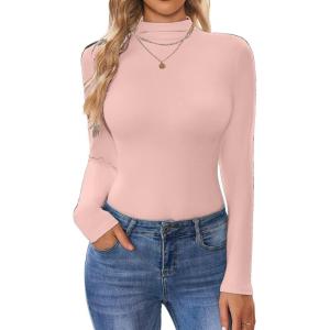 Ekouaer Turtleneck Shirt Women Long Sleeve Mock Neck Slim Fit Tops Thermal Base Layer Soft Lightweight Stretch Undershirts(Light Pink)