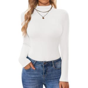 Ekouaer Turtleneck Shirt Women Long Sleeve Mock Neck Slim Fit Tops Thermal Base Layer Soft Lightweight Stretch Undershirts(White)