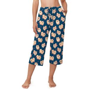Ekouaer Womens Pajamas Pants Capri Pj Bottoms with Pockets Comfy Drawstring Printed Lounge Soft Sleep Pants(Navy Blue Dogs)