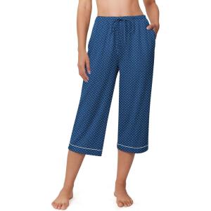 Ekouaer Womens Pajamas Pants Capri Pj Bottoms with Pockets Comfy Drawstring Printed Lounge Soft Sleep Pants(Navy Blue Dots)