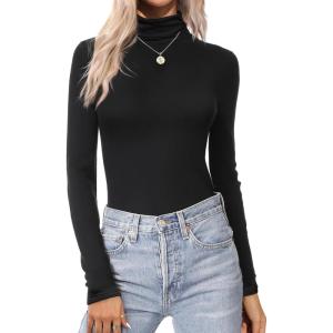 Ekouaer Women’s Turtleneck Long Sleeve Shirts Thermal Underwear Tops Basic Slim Fit Fall Fashion Lightweight Top(Black)