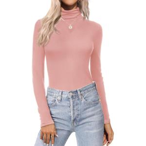 Ekouaer Women’s Turtleneck Long Sleeve Shirts Thermal Underwear Tops Basic Slim Fit Fall Fashion Lightweight Top(Dirty Pink)