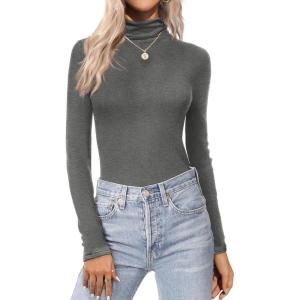 Ekouaer Women’s Turtleneck Long Sleeve Shirts Thermal Underwear Tops Basic Slim Fit Fall Fashion Lightweight Top(Medium Gray)