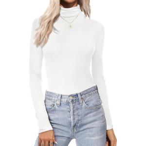 Ekouaer Women’s Turtleneck Long Sleeve Shirts Thermal Underwear Tops Basic Slim Fit Fall Fashion Lightweight Top(White)