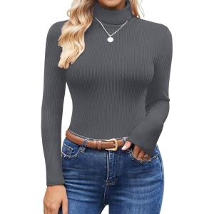 Ekouaer Women’s Turtleneck Shirts Ribbed Pullover Sweater Long Sleeves Tops Midweight Thermal Underwear Blouse(Dark Gray)