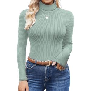 Ekouaer Women’s Turtleneck Shirts Ribbed Pullover Sweater Long Sleeves Tops Midweight Thermal Underwear Blouse(Ice Green)
