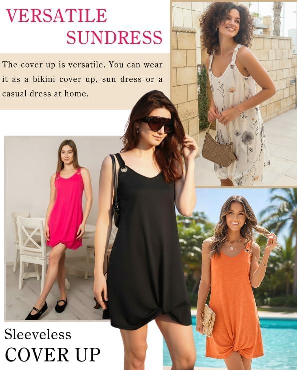 imageEkouaer Swimsuit Coverup for Women Sleeveless Bathing Suit Cover Up 2026 Twisted Tank Beach Summer Dress Aline SundressWhite Floral
