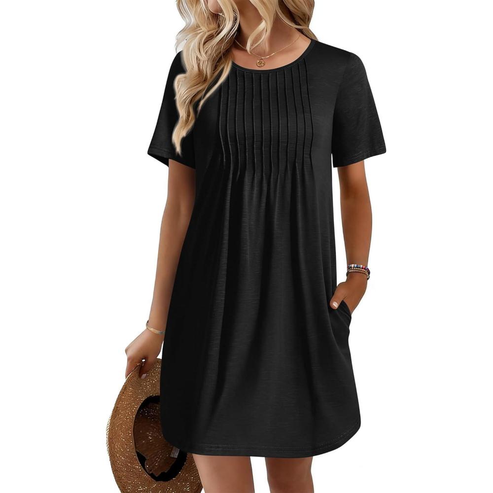 imageEkouaer Swimsuit Coverup for Women 2026 Short Sleeve Bathing Suit Cover Ups Beach Summer TShirt Dresses with PocketsBlack