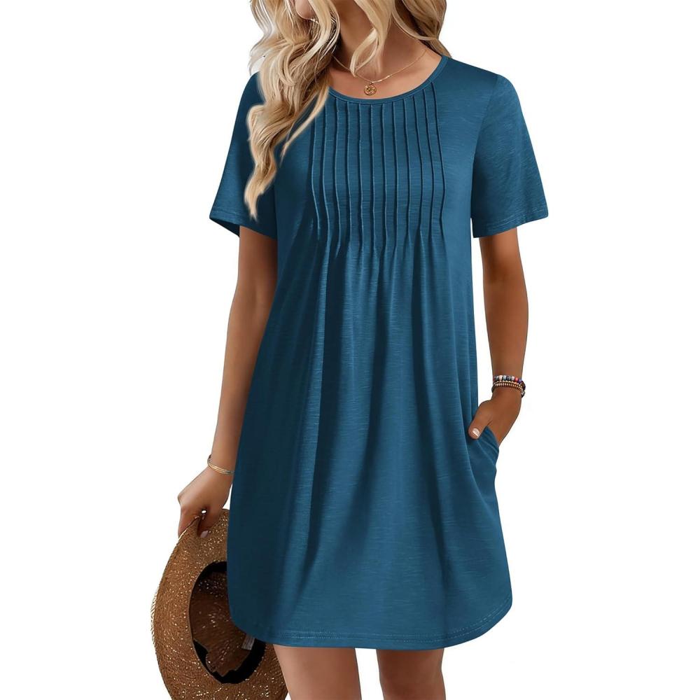 imageEkouaer Swimsuit Coverup for Women 2026 Short Sleeve Bathing Suit Cover Ups Beach Summer TShirt Dresses with PocketsGrey Blue