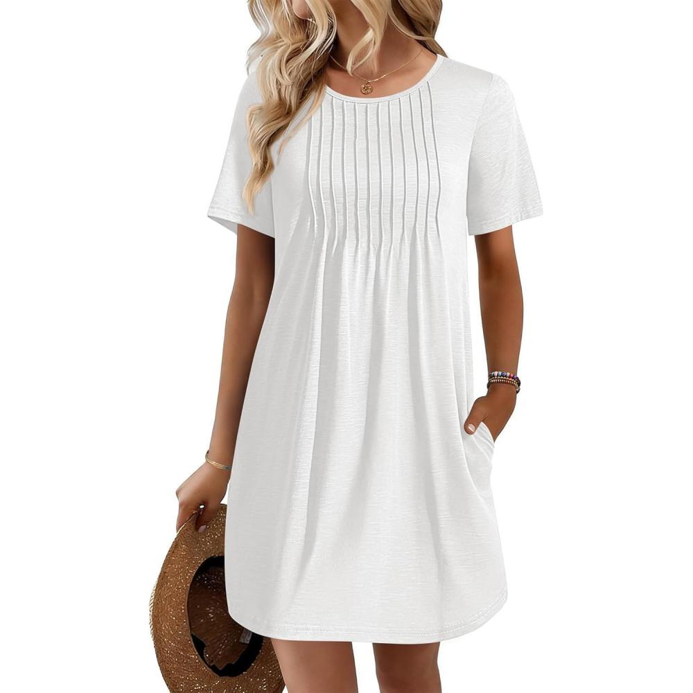 imageEkouaer Swimsuit Coverup for Women 2026 Short Sleeve Bathing Suit Cover Ups Beach Summer TShirt Dresses with PocketsWhite