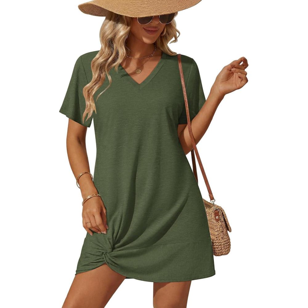 imageEkouaer Womens Coverup Short Sleeve Swimsuit Cover Ups 2026 Summer Bathing Suit Cover Twisted Cover Up Dress S2XLArmy Green