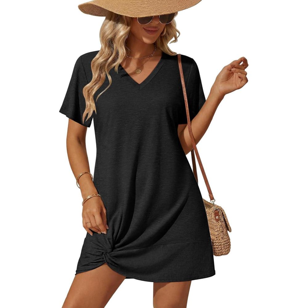 imageEkouaer Womens Coverup Short Sleeve Swimsuit Cover Ups 2026 Summer Bathing Suit Cover Twisted Cover Up Dress S2XLBlack