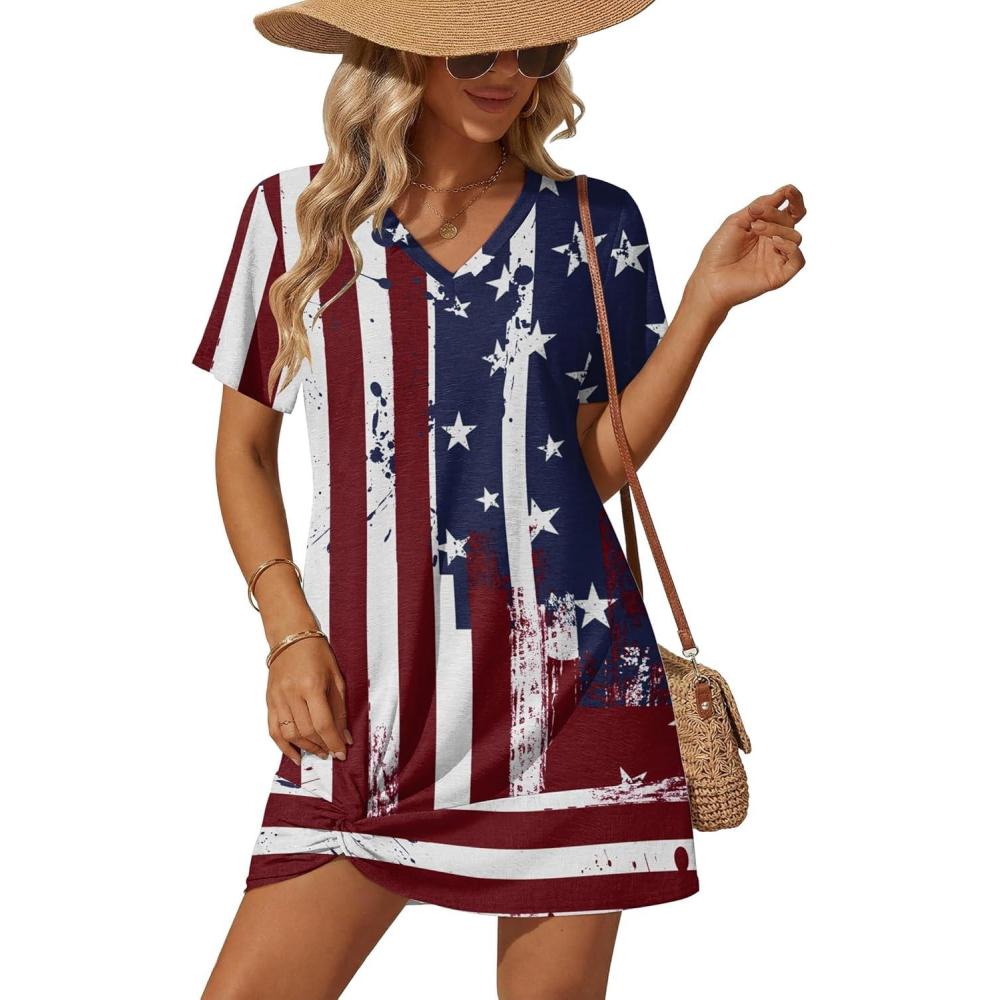 imageEkouaer Womens Coverup Short Sleeve Swimsuit Cover Ups 2026 Summer Bathing Suit Cover Twisted Cover Up Dress S2XLFlag