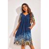 Ekouaer 2 Pack House Dresses for Women with Pockets Short Sleeve Moo Moos Floral Print Mumu Dresses(Blue Floral/Dark Blue Print)