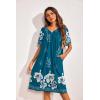 Ekouaer 2 Pack House Dresses for Women with Pockets Short Sleeve Moo Moos Floral Print Mumu Dresses(Blue Flower/Purple Floral)