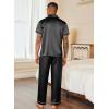 Ekouaer Mens Satin Pajama Set Short Sleeve Button Down Sleepwear Classic Loungewear Set with Long Pants(Black)