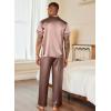 Ekouaer Mens Satin Pajama Set Short Sleeve Button Down Sleepwear Classic Loungewear Set with Long Pants(Brown)