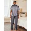 Ekouaer Mens Satin Pajama Set Short Sleeve Button Down Sleepwear Classic Loungewear Set with Long Pants(Dark Grey)