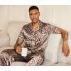 Ekouaer Mens Satin Pajama Set Short Sleeve Button Down Sleepwear Classic Loungewear Set with Long Pants(Leopard Print)