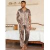 Ekouaer Mens Satin Pajama Set Short Sleeve Button Down Sleepwear Classic Loungewear Set with Long Pants(Leopard Print)
